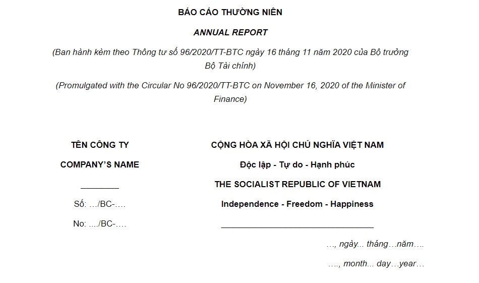 Mẫu báo cáo thường niên theo thông tư số 96/2020/TT-BTC