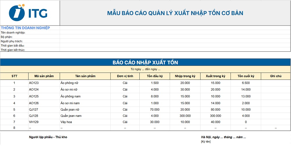 File quản lý xuất/nhập hàng hóa bằng Excel cơ bản