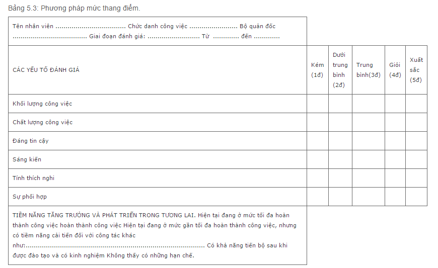 ĐÁNH GIÁ NĂNG LỰC THỰC HIỆN CÔNG VIỆC CỦA NHÂN VIÊN