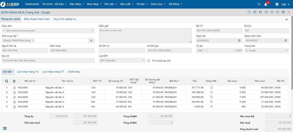 3S ERP - Phân hệ Quản trị mua hàng