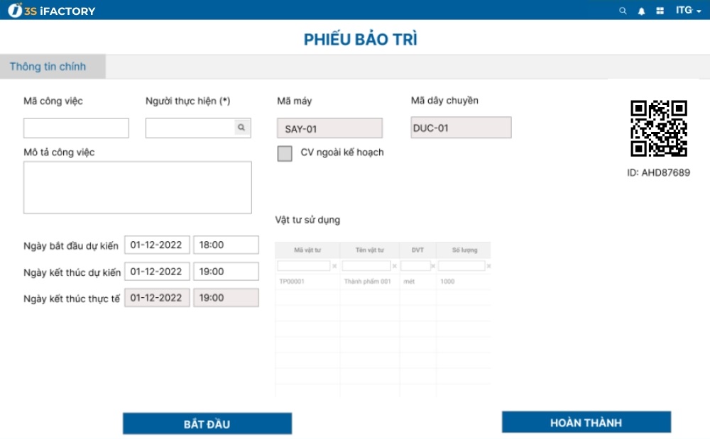 Hệ thống quản lý bảo trì thiết bị MMS