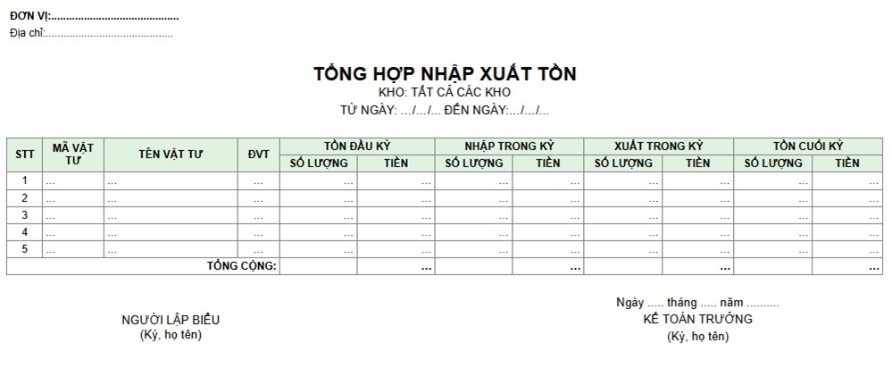 Mẫu file Excel quản lý kho vật tư Mẫu file Excel quản lý kho vật tư