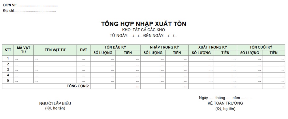 file quản lý kho vật tư Excel