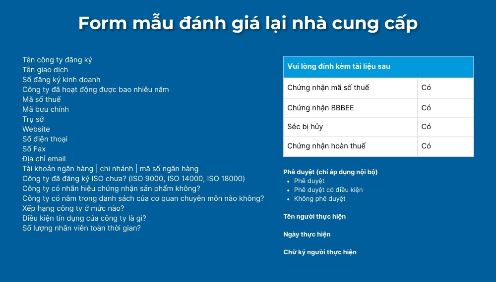 Form đánh giá lại nhà cung cấp Form đánh giá lại nhà cung cấp