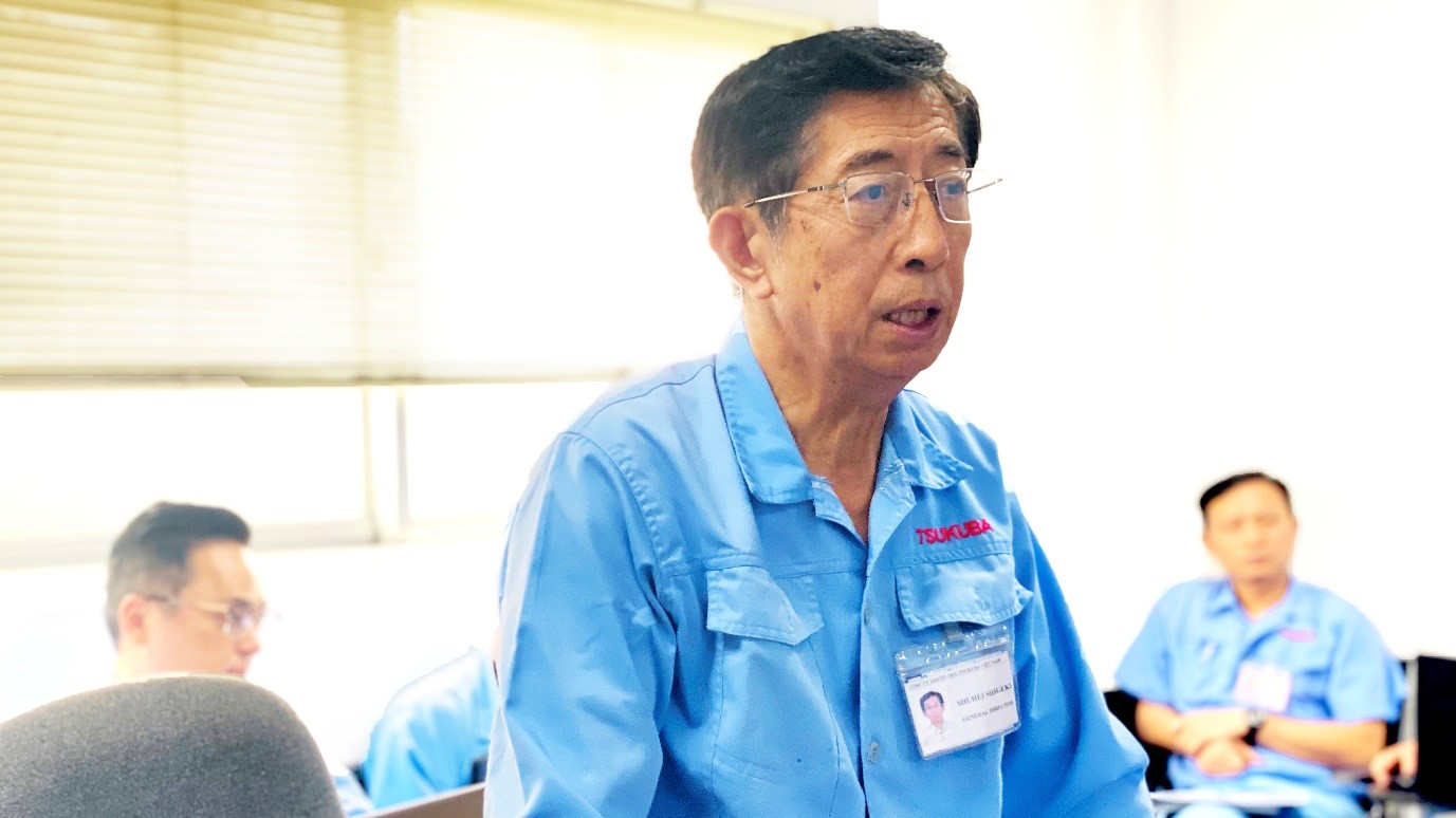 Ông Shuhei Shigeki - Tổng Giám đốc của TDV nhấn mạnh về tầm quan trọng trong việc có cùng định hướng, quyết tâm chuyển đổi số từ cấp quản lý cho tới cấp công nhân để tổng thể Tsukuba vận hành đồng bộ và hiệu quả.