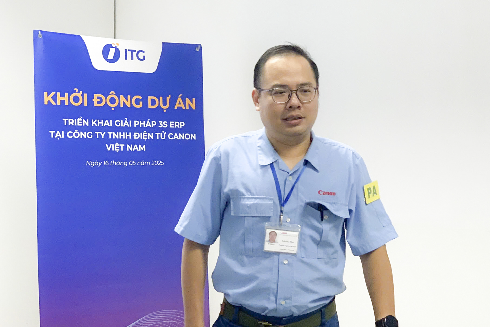 Ông Trần Duy Đông - Giám đốc bộ phận PA Canon Electronics Vietnam phát biểu tại buổi lễ khởi động 