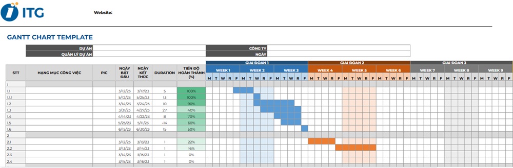 Mẫu báo cáo công việc theo dự án