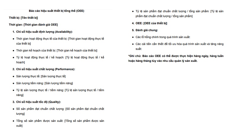 Mẫu báo cáo hiệu suất thiết bị tổng thể (OEE)