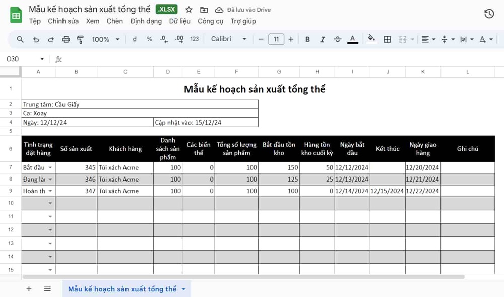 Mẫu kế hoạch sản xuất tổng thể (MPS)