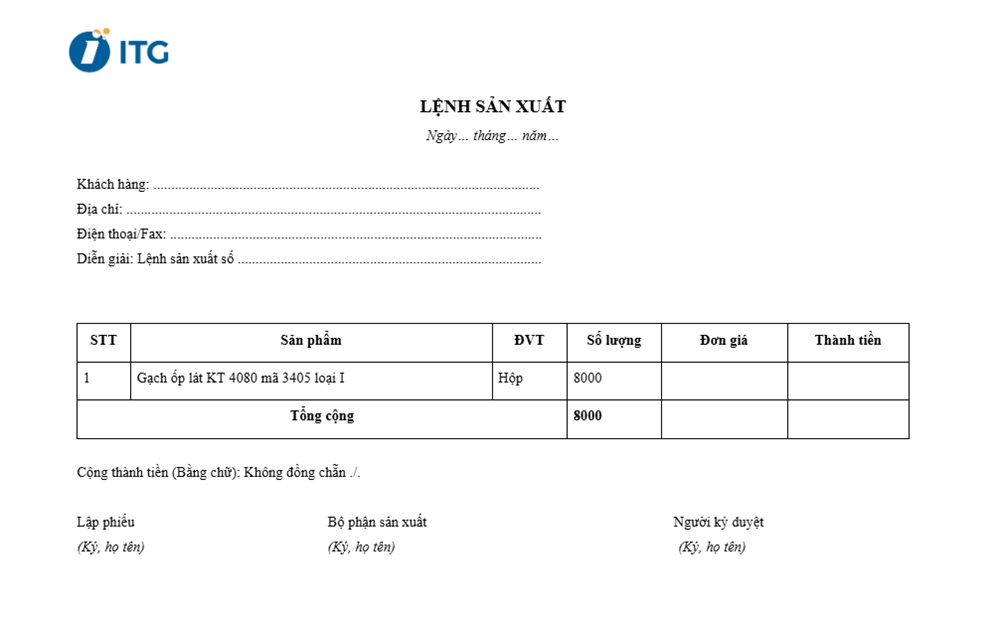 Mẫu lệnh sản xuất cơ bản