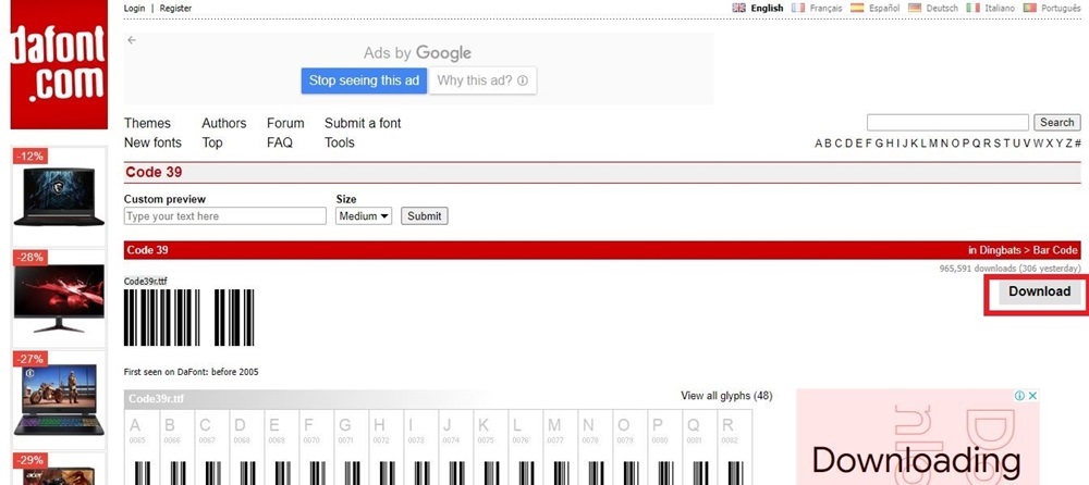 Cài đặt font mã vạch