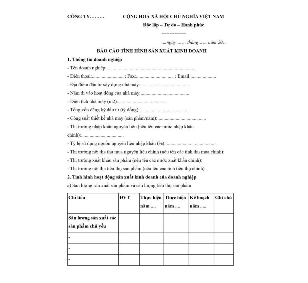 Mẫu báo cáo kinh doanh cuối năm